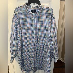 Ralph Lauren Shirt Mens 4XB Big Classic Fit Colorful Blue Plaid LS Button Down